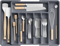 Large Silverware Organizer,Expandable Utensil Drawer Organizer,BPA Free Utensil Holder,Adjustable Silverware Tray Cutlery Drawer Organizer for Kitchen Flatware,Large,Grey (6-8 Slots)