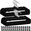 30 Pack Black Velvet Pants Hangers with 30 Hooks Non Slip, Felt Trouser Hanger for Closet, Thin Space Saving Clothes Hanger, Strong, Durable, 360 Degree Rotatable Hook for Tank Top, Shorts