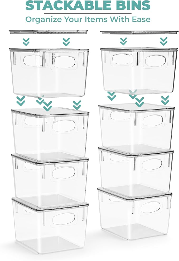 Sorbus Medium Plastic Storage Bins with Lids, Stackable Toy, Clothes, Medicine, Makeup, Closet, Art Supply, Bathroom, Shoe, Toy Organizer (4 Pack)