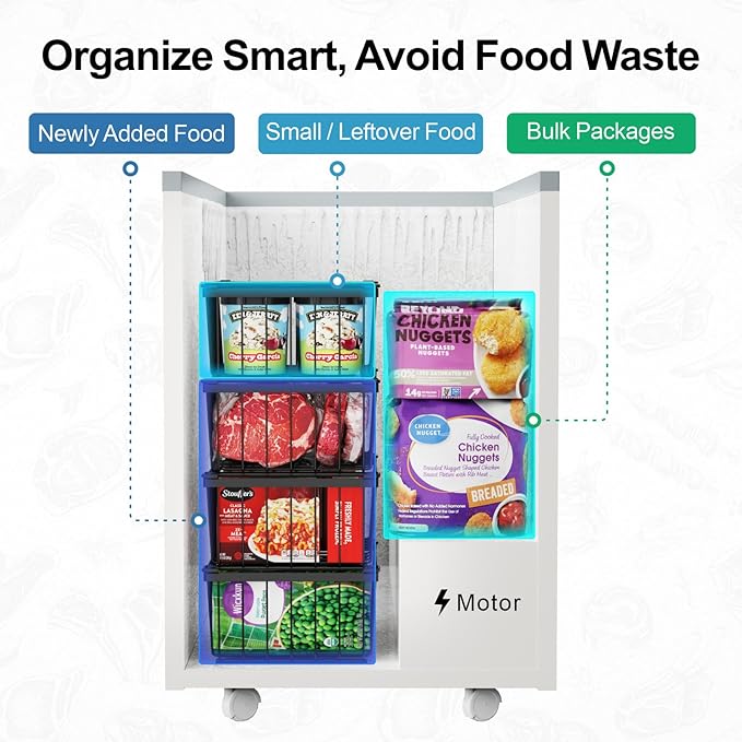 iSPECLE Freezer Organizer Bins, 4 Pack Stackable Chest Freezer Organizer for 5 Cu.Ft Deep Freezer, 14" x 9.4" Heavy Duty Wire Baskets with Handles, Easy Access to Sort Meat & Veggies, Black