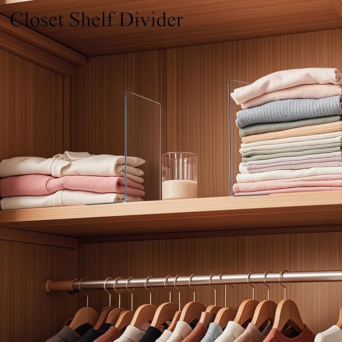 Lebouri Shelf Dividers for Closet Organization - Acrylic Closet Dividers for Shelves - Clear Free-Standing Shelf Separators for Clothes Sweater Purse
