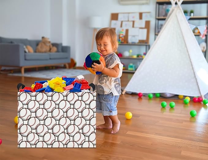 Rectangular Storage Basket Empty,Kids Toys Storage Bin with Handles,Baby Room Decor,Gift Basket,Book Box(Baseball)