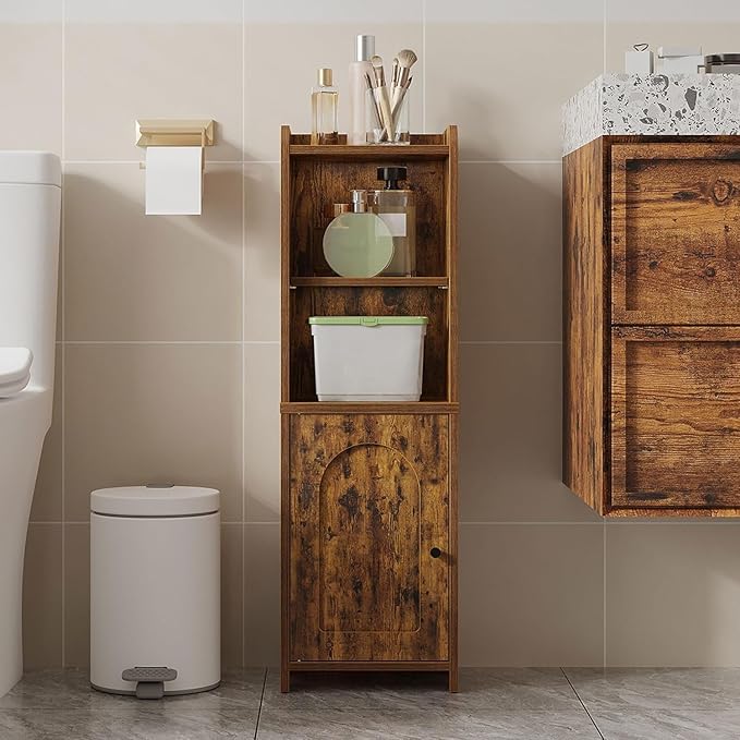 Bathroom Storage Cabinet, Corner Floor Cabinet with Doors and Adjustable Shelf, Narrow Toilet Paper Cabinets, Bathroom Organizer for Small Spaces, Rustic Brown BC39701X