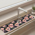 Sink Splash Guard Faucet Mat Peony and Iris Flowers Absorbent Fast Drying Mat Sink Gadgets Splash Guard Behind Faucet Drip Catcher for Kitchen Bathroom 23.5"X5.5"