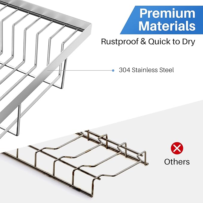 Over The Sink Dish Drying Rack - Adjustable Dish Rack for Kitchen Counter,Metal (Silver)