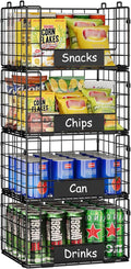 JKsmart Pantry Organizers and Storage, 4 Pack XL Stackable Wire Baskets with NamePlates, Metal Storage Bins for Snack Can Fruit Vegetable Spice