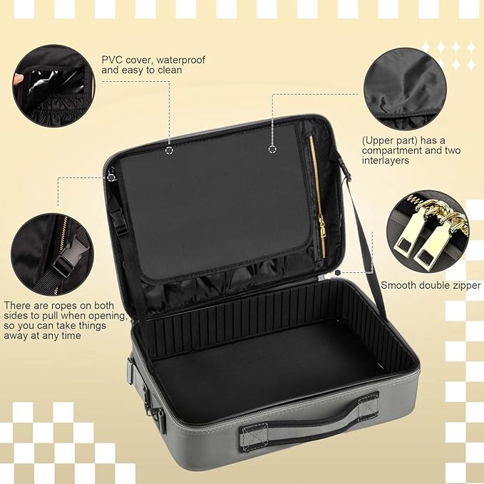 Eccliy Storage Box with Locking for Adult Toy, 15.8 x 11.4 x 4.3 Inches Discreet Lockable Game Toy Flat Storage Box Bag with Combination Lock, PU Leather(Gray)
