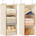Ofiray-home Pure Cotton Dual Hanging Closet Organizer, 2-Pack 3-Tier Breathable Storage Bags for Wardrobe, RV, Nursery, Small Closets Heavy-Duty Cotton, Natural Beige