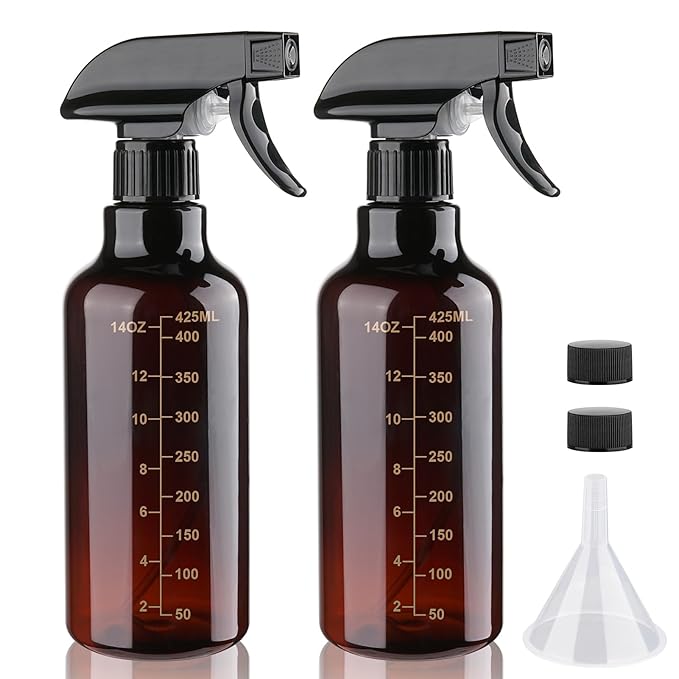 Plastic Spray Bottle 16.9oz Empty Spray Bottles Refillable Container Trigger Sprayer for Cleaning Solutions, Water, Plants, Pet, Essential Oils, Hair, 2 Pack (Amber-scale)