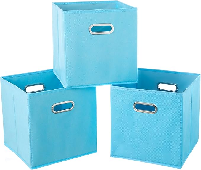 Fabric Cloth Storage Bins,Fabric Cube Organizer with Dual Handles Foldable Cube Storage Baskets for Home Bedroom Storage 11×11×11 (Blue, 3 Pack)