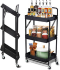 Folding Storage Rack 3-Tier Mesh Storage Shelf Portable Closet Shelving Unit with 360°Removable Wheels for Kitchen/Living Room/Bathroom/Laundry Room/Pantry/Garage/(Max Load Capacity 200 lb)