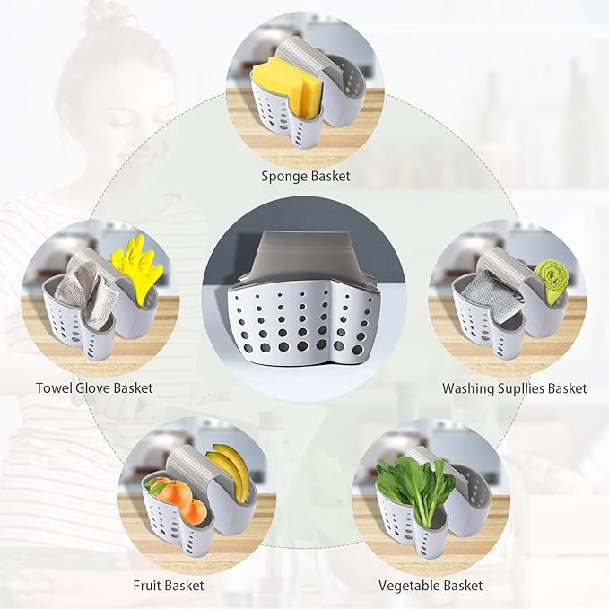 VANVENE Kitchen Sink Shelf Soap Sponge Drain Rack Holder Double Decker Hanging Basket Storage Suction Cup Kitchen Organizer Sink Accessories Wash Dropshipping (2pockets)