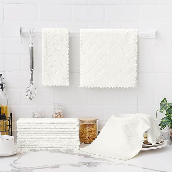 Homaxy 12 Pack Dish Towels for Kitchen (10 x 20 Inches, White), Super Soft and Absorbent Coral Velvet Dish Cloths for Washing Dishes, Nonstick Oil Fast Drying Microfiber Cleaning Cloth