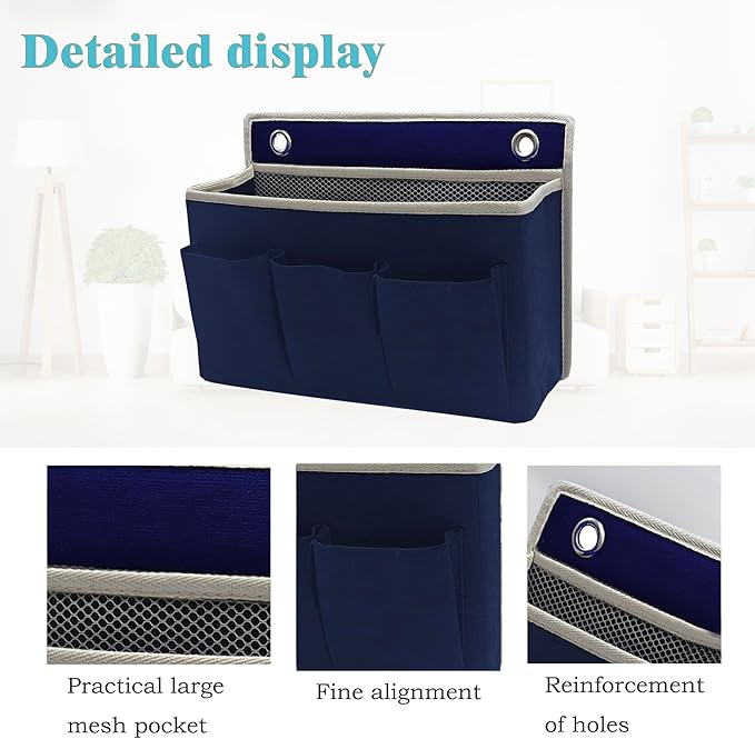 2-Pack Wall Hanging Organizer Bag/Hanging Baskets with Large Mesh Compartment & 3 Pockets，Over the Door Hanging Organizer Space Saving Storage for Bedroom,RV Camper, Closet (Navy Blue -2 Pack)