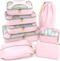 Shacke Premium 8 Packing Cubes Set - Lightweight Mesh Travel Luggage Organizers with Laundry Bag, 8-Piece Suitcase Storage System (Petal Pink)