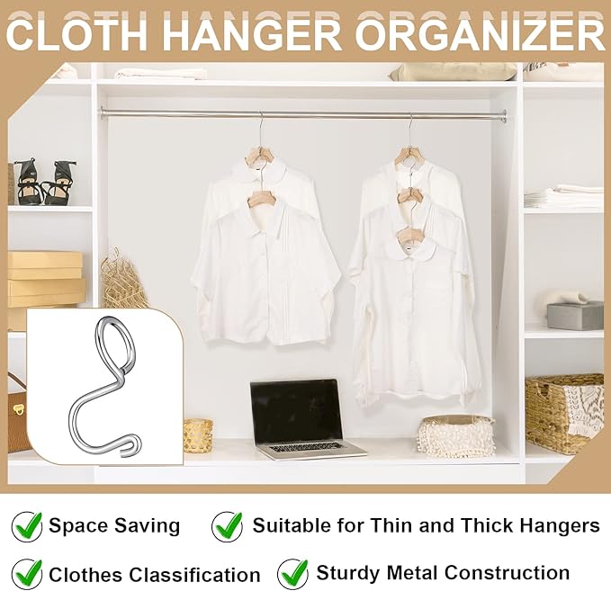 Sosation 45 Pcs Clothes Hanger Extender Connector Hooks Space Saving Hooks Metal Mini Cascading Hook Outfit Hanger Extender Clips for Heavy Duty Clothes Wooden Closet Organizer