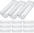 Maitys 12 Pcs Clear Drawer Organizer 9 x 3 x 2 Inches Plastic Rectangle Trays Makeup Vanity Storage Bins and Kitchen Drawers Dividers for Office Desk Silverware Kitchen Utensils(Clear)
