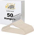 Quality Hangers 50 Pack Slim Plastic Hangers for Clothes - 16.5" Won't Crease Your Clothes, Heavy Duty Non-Velvet Ivory/Beige Hangers 360° Swivel Chrome Hook Non Slip Notches Dresses Coats Shirts