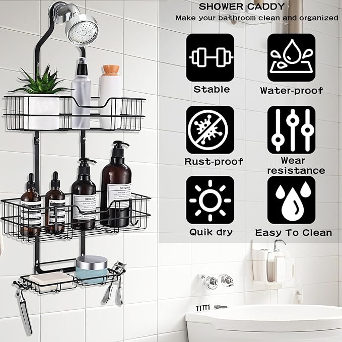 anyshwu Shower Caddy Hanging, White, Plastic, Unisex, 13 Inches Deep x 6 Inches Wide x 4 Inches High, Hanging Mount, Quick Dry, For Showers