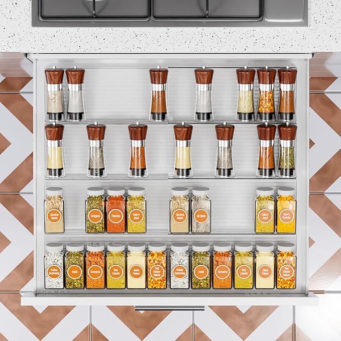 Yieach 8 Pack Adjustable In Drawer Spice Organizer - Expandable From 11'' to 22'' - Acrylic Drawer Seasoning Organizer,Clear Spice Organization Tray for Cabinet Drawers Condiment,Nail Polish and Jar