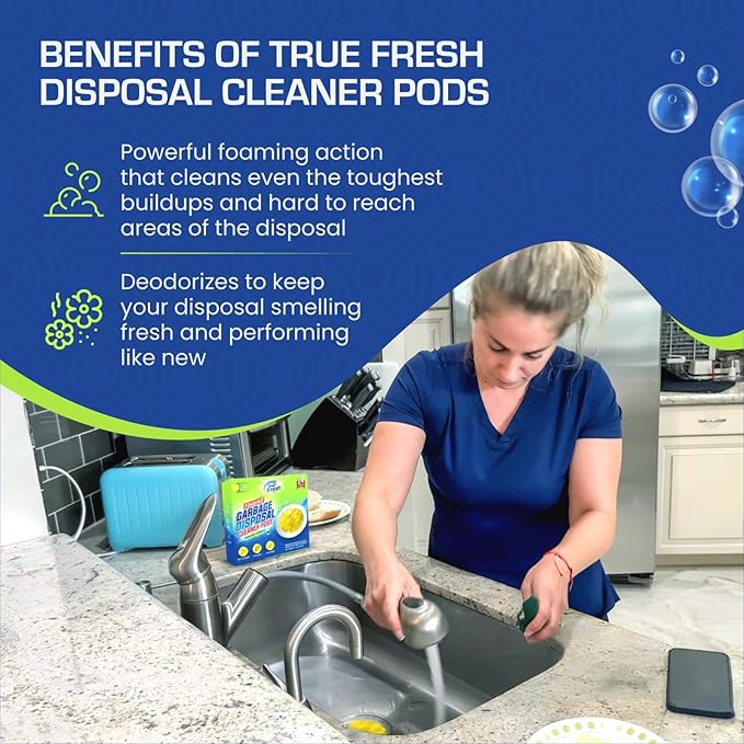 True Fresh Garbage Disposal Cleaner Powder Packets, Large 15g Drop-In Sink Packets, Deep Foaming Sink & Drain Cleaner for Grease & Residue, Disposal Cleaner and Deodorizer, Fresh Citrus Scent, 24 Pack