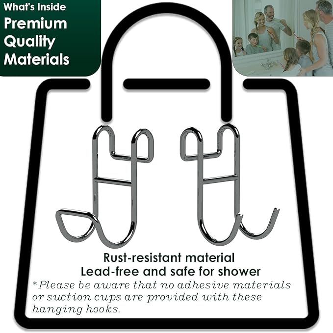 Shower Caddy Shelf Basket Rack Hooks Stainless Steel Metal Bathroom Hangers Hanging for Loofah Robe Massage Towel Squeegee Sponge Razor 2 Pack