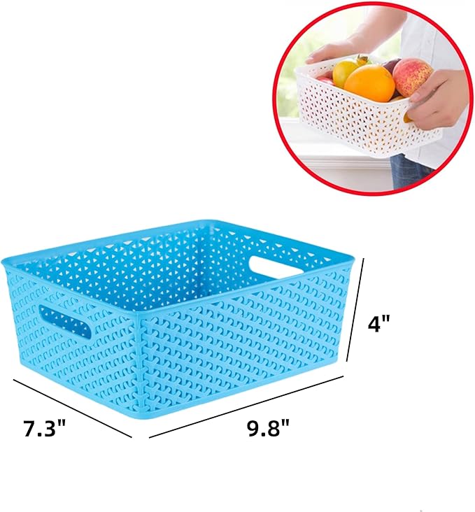 5PCS Plastic Storage Baskets, Small Baskets for Organizing, Small Pantry Organizer Basket Bins. For Countertops, Cabinets, Bedrooms, and Bathrooms Wait ( Blue )