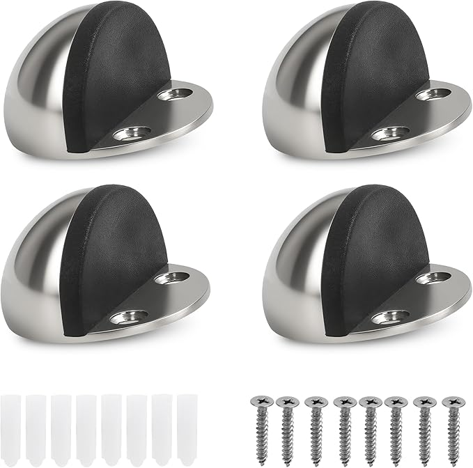 Floor Mounted Door Stops, Stainless Steel Door Stoppers for Floor, Floor Door Stop Mounted Half Moon, with Screws, for Hard Floor Concrete Floor(Silver,4 Pcs)