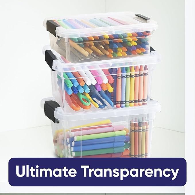 Superio Mini Storage 3 Pack Container Plastic Crayon Box, Art n Crafts and Sewing Supplies Case, Stackable Clear Small Organizer for Beads, Stationery, Chalk, and Food