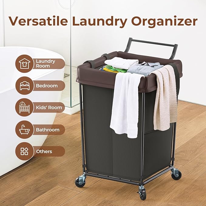 160L Laundry Hamper with Wheels and Handle, 2 Section Large Rolling Laundry Basket Bag with Wheels, Clothes Hamper Cart for Laundry, Bedroom, Bathroom and Dorm