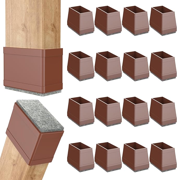 Rectangle Chair Leg Protectors for Hardwood Floors,16 PCS Silicone Covers to Protect Wood Tile Floors Felt Pads Furniture Leg Caps Reduce Noise. Easy to Move.(Brown,1.25 x 2 Inch,Rectangle)