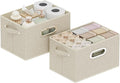 Open Storage Baskets, Collapsible Cube Bins, Fabric Container Organizer with Metal Handles, Boxes for Shelves, Closet, Living Room, 10.2x7.9x6.7in, Grey and Beige, 2 Pack