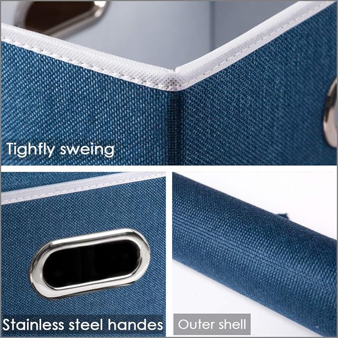PRANDOM Collapsible Storage Bin with Lid [1-Pack] Fabric Foldable Storage Box Organizer Container Basket Cube with Cover for Home Bedroom Closet Office Nursery Royal Blue(14.9x9.8x9.8)