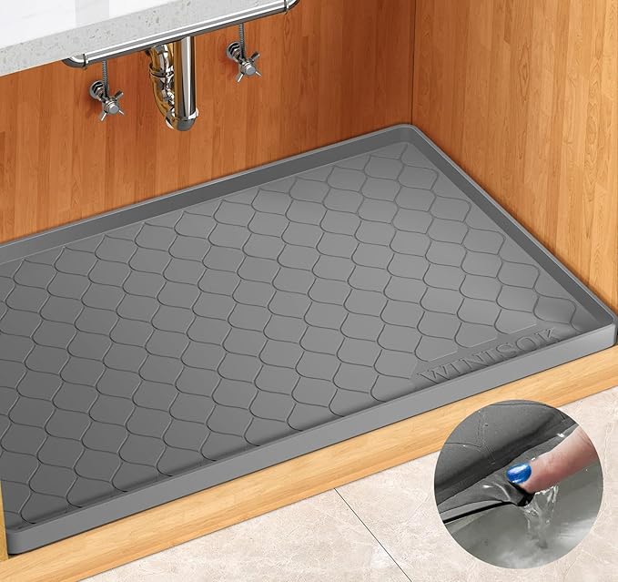 Silicone Under Sink Mat 37" x 19", kitchen Essentials and Gadgets, Shelf liner and Cabinet Protector, Home Organizers and Storage, Waterproof Bathroom Tray