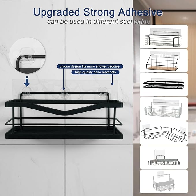 ORD OF SP Shower Caddy Adhesive Replacement, 4 Pack Strong Adhesive Shower Hooks, Water-Proof Shower Adhesive Strips, No Drilling for Corner Shelf Basket, Bathroom Storage Shelves and Kitchen Racks
