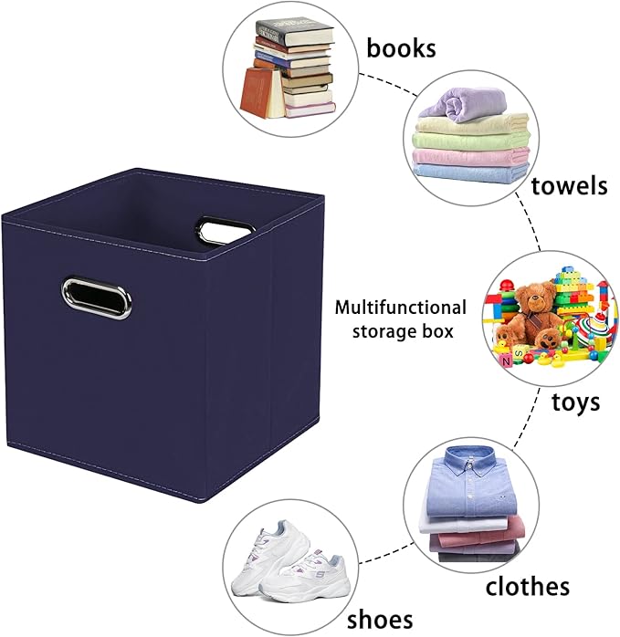 Fabric storage bins Cubes, Fabric Cube Organizer with Handle, Foldable Cube Bins for Cloth or Accessary Storage, 11x11x11, Set of 8, (Navy Blue)