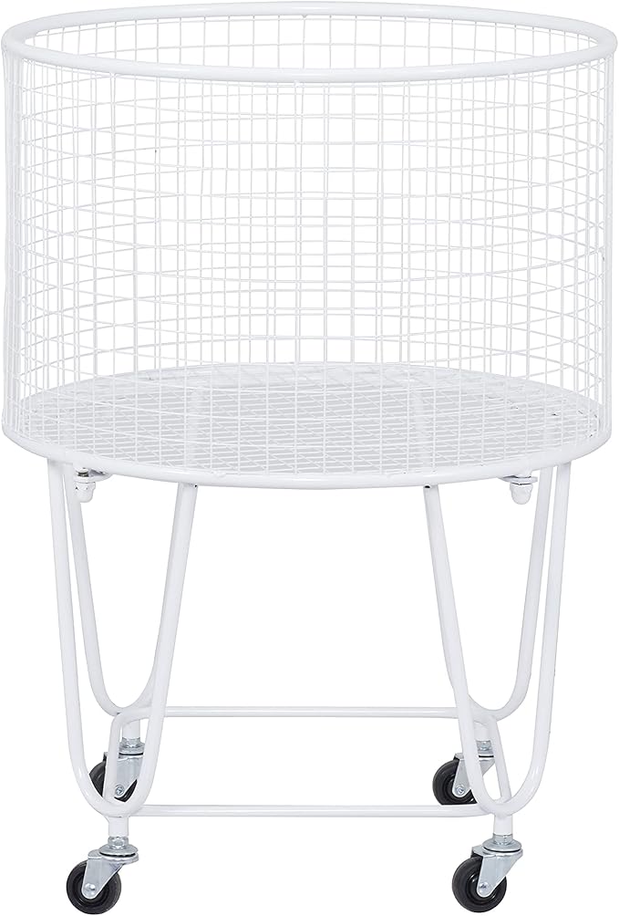 Deco 79 Metal Round Storage Cart with Wheels, 18" x 18" x 24", White