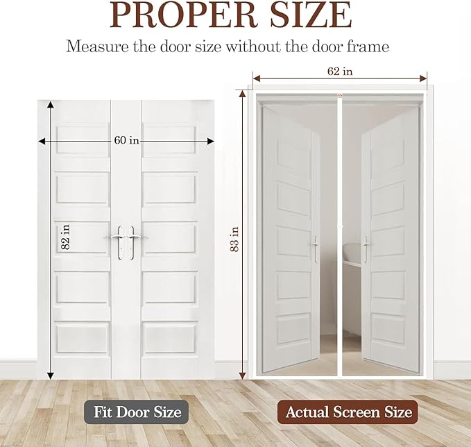 Yotache Door Screen with Magnets Fit Doors 60 x 82, Screen Size 62" x 83" Hanging Net for Patio Sliding Doors, White