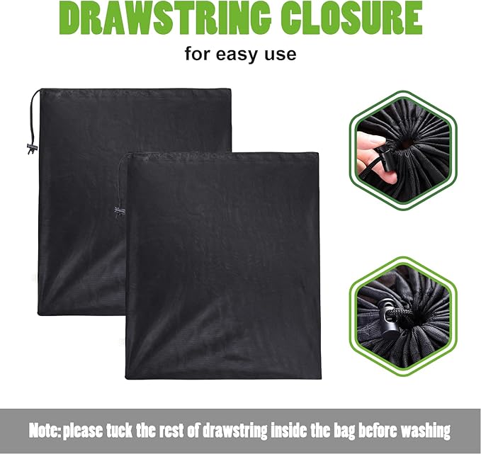 OTraki 20x24 inch Mesh Laundry Bags 2 Pack Fine Mesh Heavy Duty Drawstring Bag Washable Medium Toy Sack Washing Bag for Home Dorm Hotel Camp Beach Travel Storage Don't Drying, Melting 140-176℉ Black