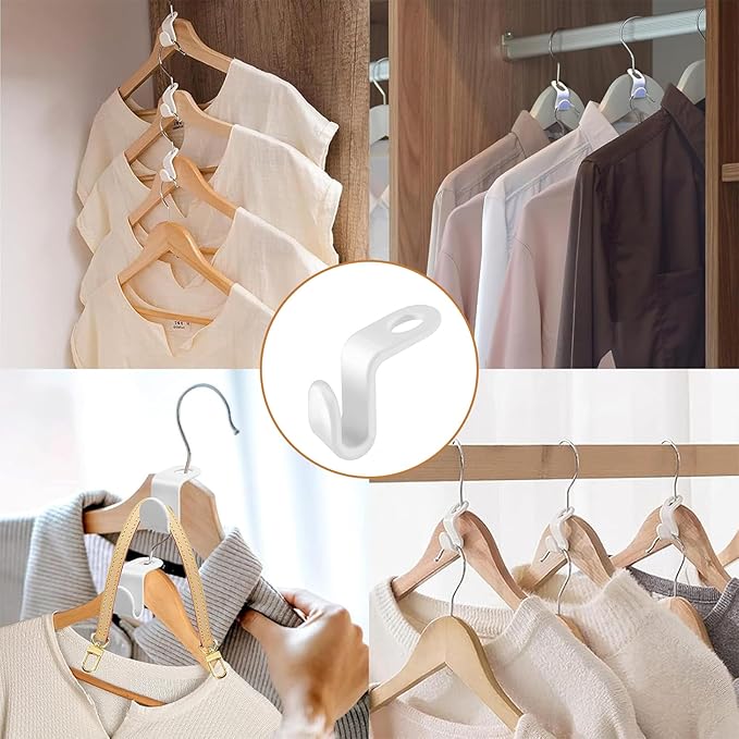100PCS Hanger Hooks, Clothes Connector Hooks Space Saving Cascading Hangers White Closet Organizer Hanger Clips for Plastic Hangers