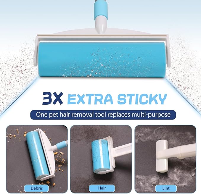 HIDOG 5-in-1 Pet Hair Remover Kit, Washable & Reusable Gel Lint Roller with 40.5" Extendable Handle, Cat Dog Hair Removal Tool, Carpet Rake & Grooming Gloves for Pets, Couch, Furniture, Clothes