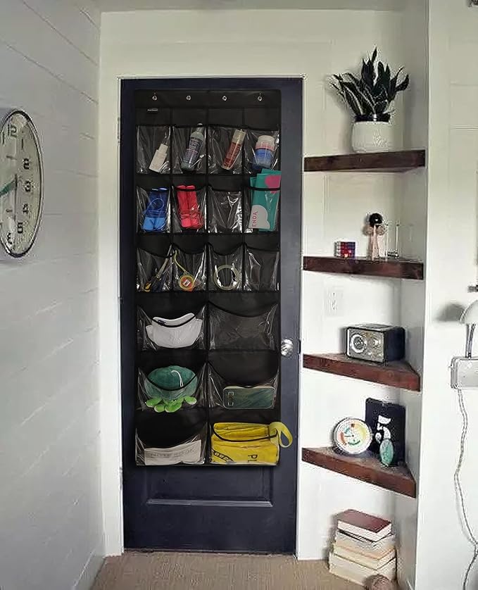TidyMaster 2 Pack Extra Large Hanging Over Door Shoe Organizers,closet shoe organizer shoe rack organizer shoe storage,12+6 Crytal Pockets,8Hooks,black (59"x 21.6")
