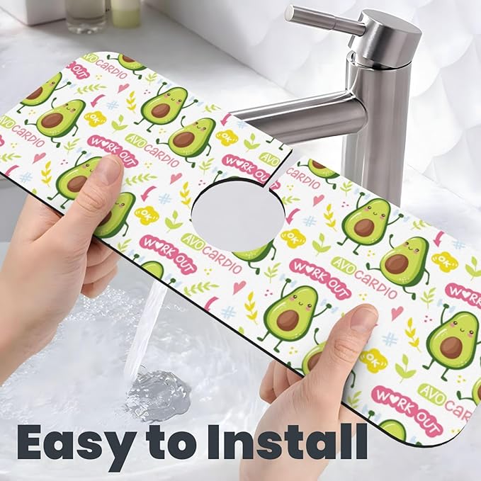 Cute Green Avocado Avocados Kawaii Kitchen Sink Splash Guard Faucet Mat Super Absorbent Fast Drying Mat Sink Gadgets-Fast Drying Pad Sink Mat For Kitchen Bathroom (15" X 5.5" )