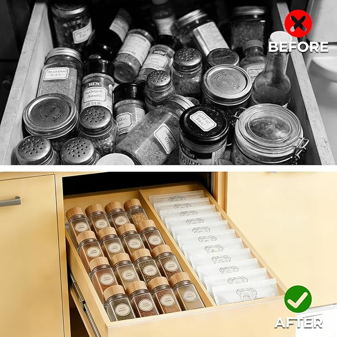 Acrylic Spice Drawer Organizer 4 Tier(4 Packs), Expandable from 11" to 22" Seasoning Organizer Tray for Kitchen - Clear Tiered Spice Rack for Drawer, No Assembly Required(Jars Not Included)