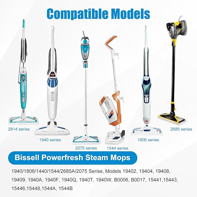 4 Pack Steam Mop Replacement Pads, Compatible with Bissell Powerfresh Steam Mop 1940 1806 1440 1544 Series, Model 19402 19404 19408 2685A 2075A 1940A 1940Q 1940T 1940W, Mop Pads Refills