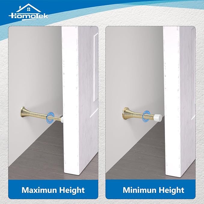 HOMOTEK 4 Pack Telescoping Spring Door Stoppers, Extended from 3-1/8 to 4-1/4 inches Wall Mount Extra Long Door Stops- Flexible Spring Doorstops Wall Protector (Bright Brass)
