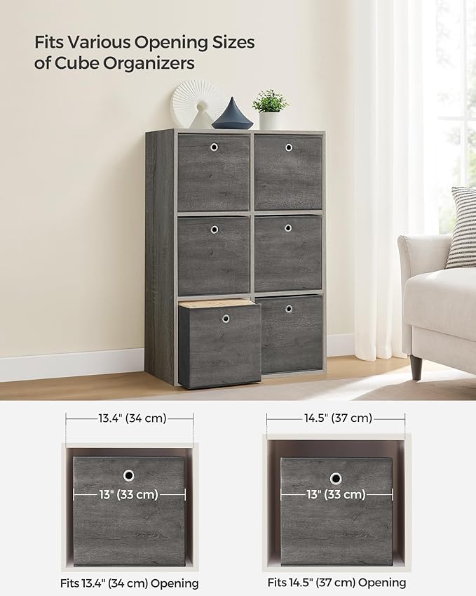 SONGMICS Storage Cubes, Set of 6 Storage Bins with Handles, Foldable Oxford Fabric and Non-Woven Fabric Storage Boxes, 13 x 13 x 13 Inches, Fit Cube Storage Unit, Misty Gray URFB133G01