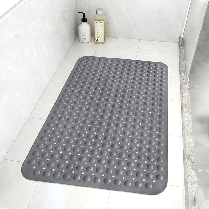 Mofonky Shower Mat Non Slip: 35.4 x 23.6 Inch Extra Large TPE Shower Mats for Inside Shower - Anti Slip Shower Stall Matt with Drain Hole and Suction Cups for Elderly