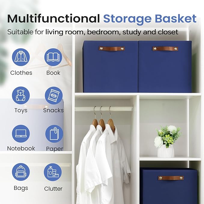 6-Pack Storage Cubes with Handles & Label Holders Basket, Closet Cube Home Organizer Bins(Blue, 13 x 13 x 13 inch)