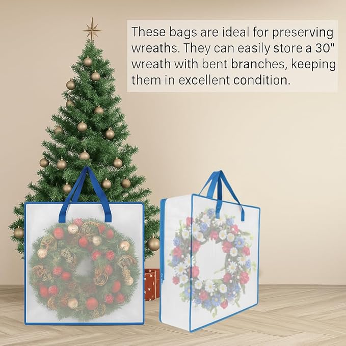 5 Pack Moving Bags, Wreath Storage Bag, Garland Container, Clear Storage Bags with Handles and Zippers Moving Bag for College Carrying, Bedding, Toys Organizer, Under the Bed Storage